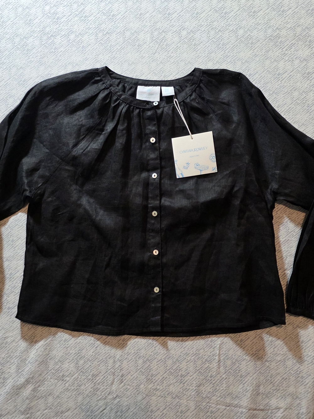 Linen Chic Luxury Cynthia Rowley Black Pearlescent Button-Front Blouse